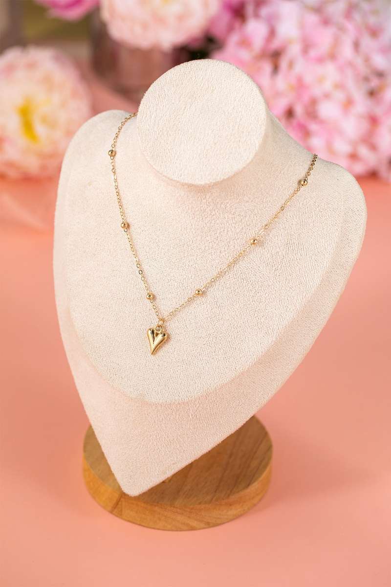 Gold Plated Alloy Puffed Heart Necklace