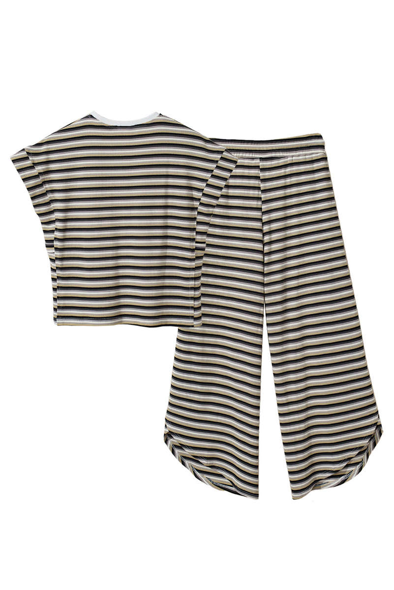 Black Stripe Rainbow Tee Tasseled String Wide Leg Pants Set
