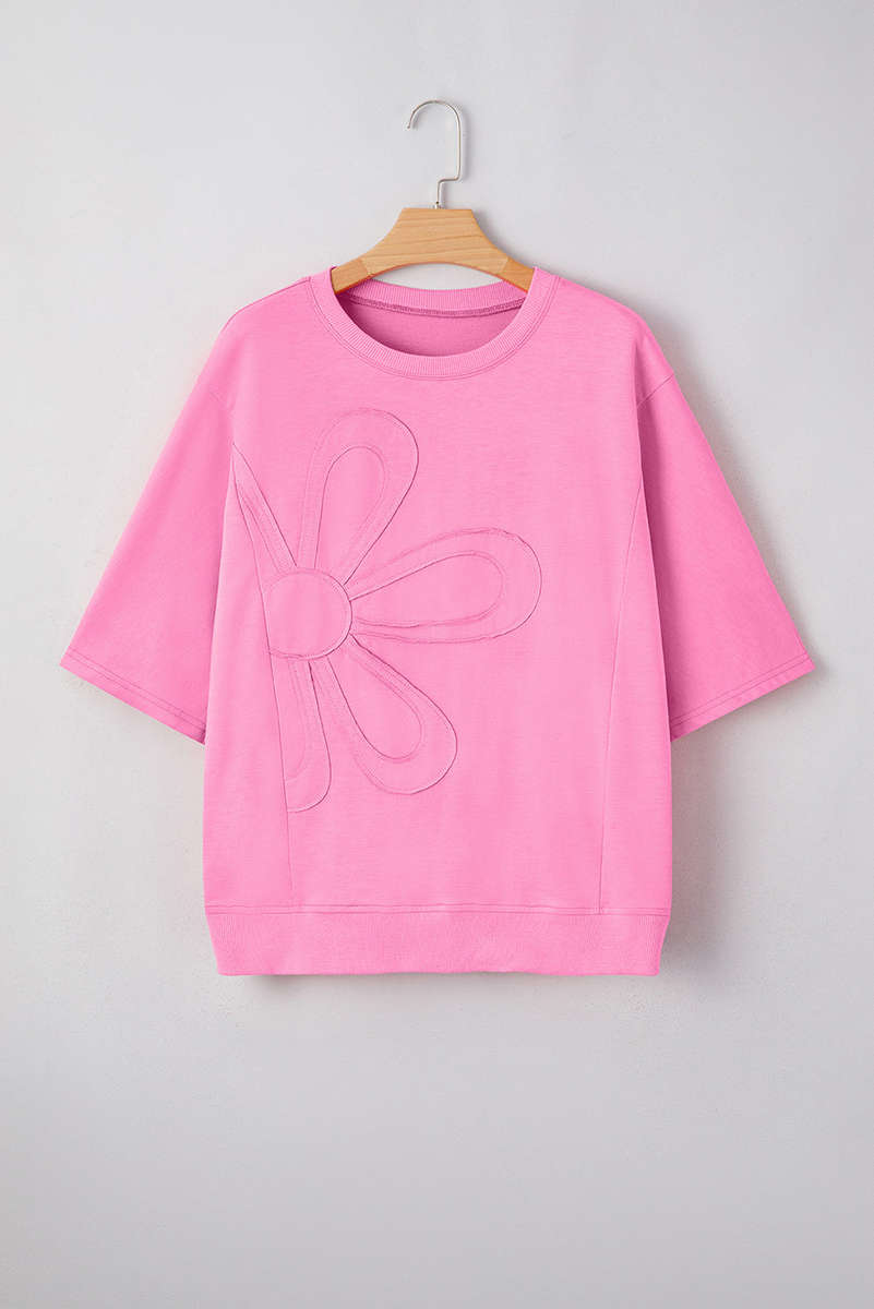 Sachet Pink Floral Patched Half Sleeve Tunic Top
