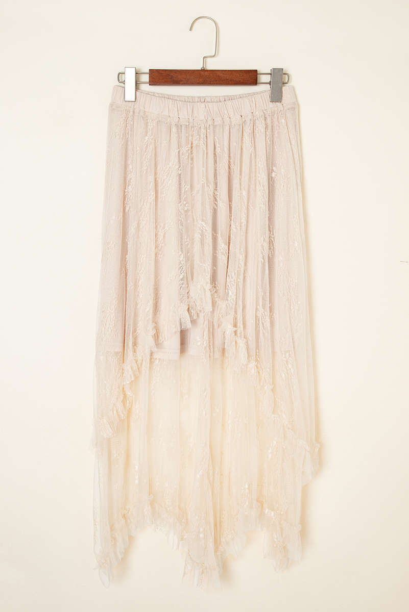 Apricot Lace Cascading Tiered High Waist Maxi Skirt