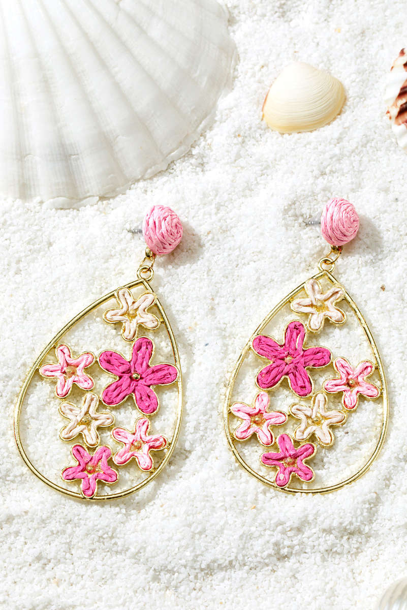 Rose Red Flower Plaited Gold Plated Waterdrop Earrings