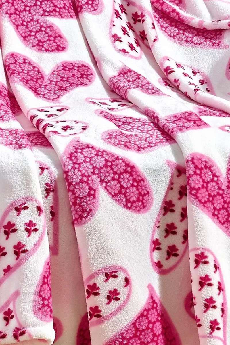 Bright Pink Floral Heart Ultra Plush Throw Blanket