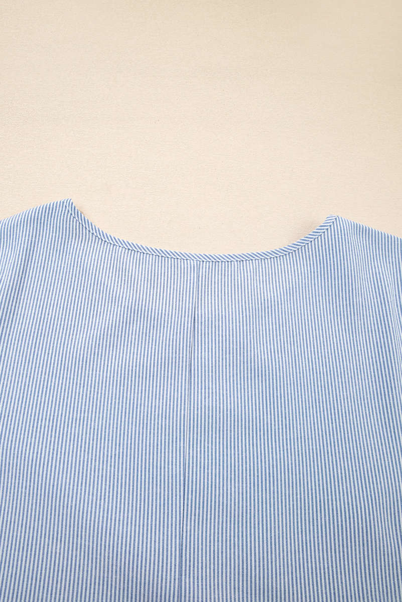 Sky Blue Stripe Crisscross Lace Detail Mixed Striped Patchwork Plus Size Shift Long Dress