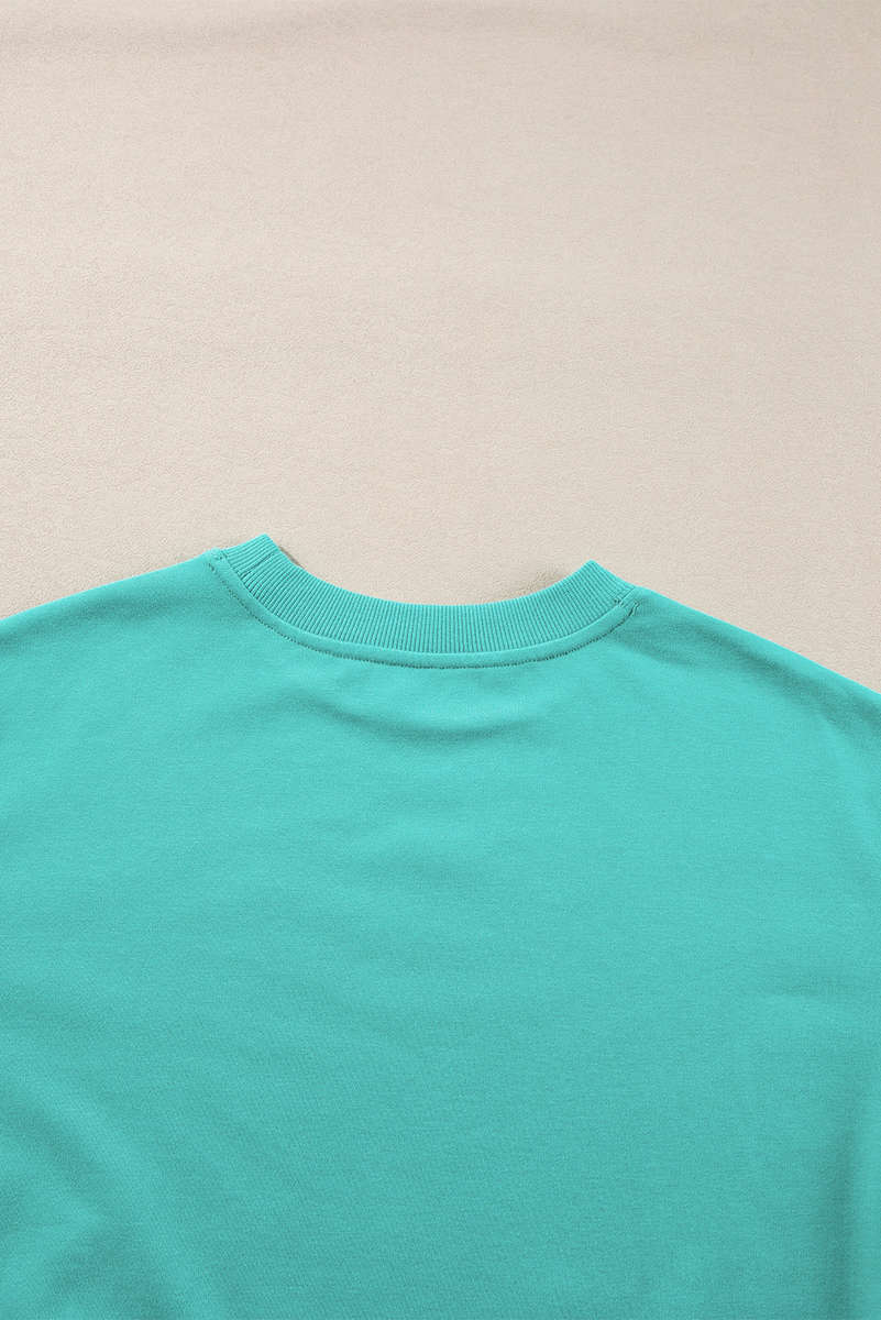 Aruba Blue Plain Drop Shoulder Crewneck Pullover Sweatshirt