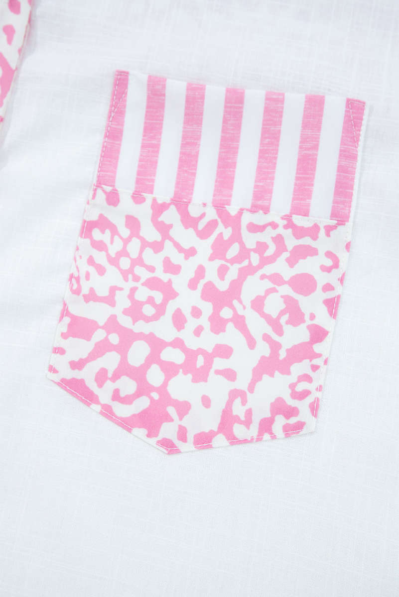 Pink Leopard Striped Western Casual Shirt