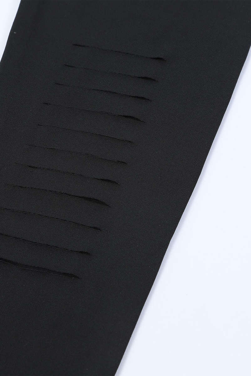 Black Solid Color High Waist Ripped Leggings