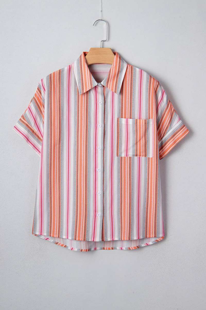 Pink Stripe Button up Short Sleeve Shirt