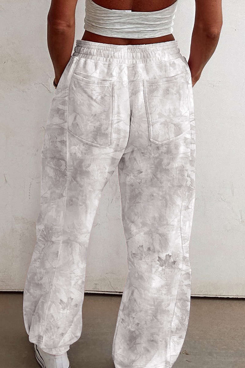 Beige Camo Print Baggy Drawstring Jogger Sweatpants