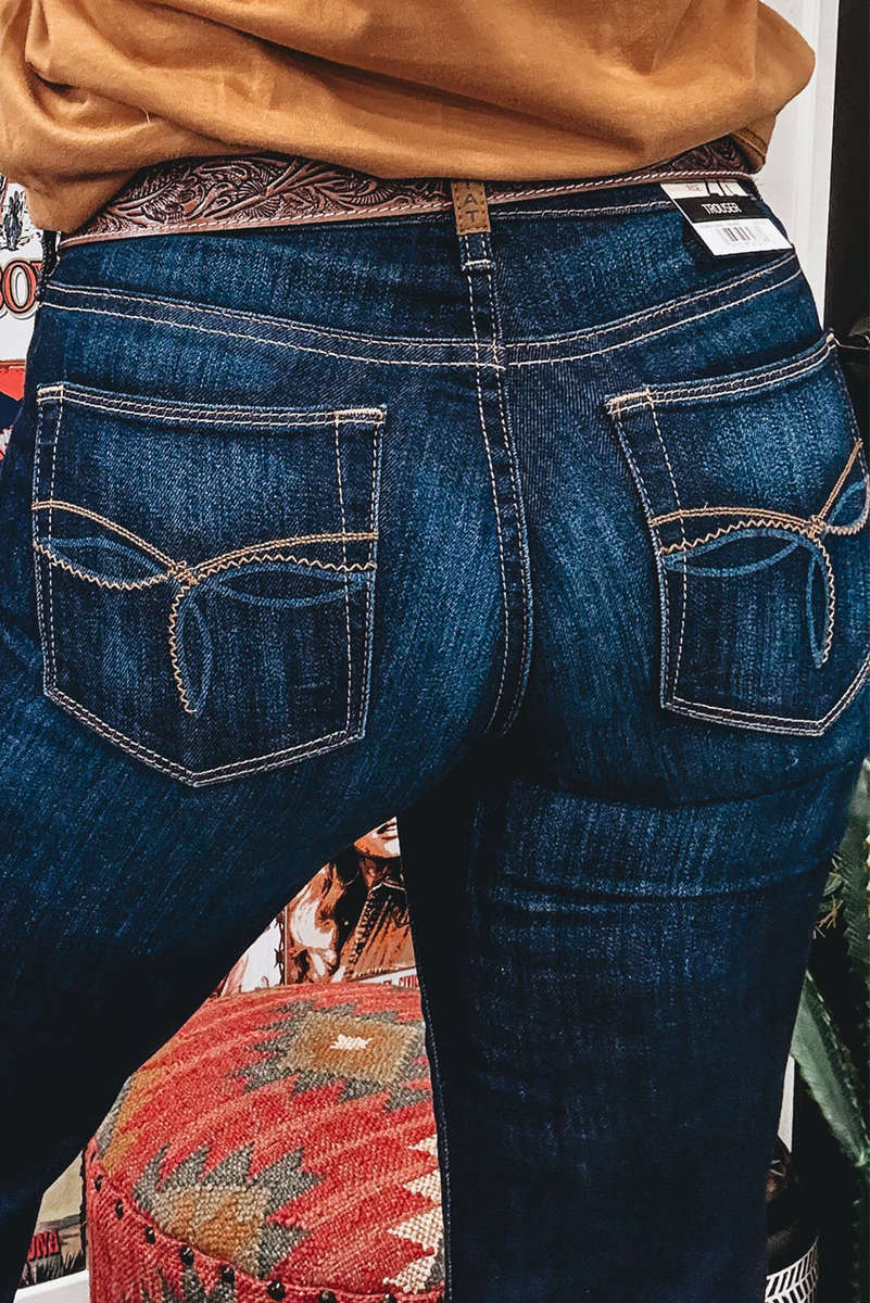 Sail Blue Western Stitch Patched Pocket Bootcut Jeans