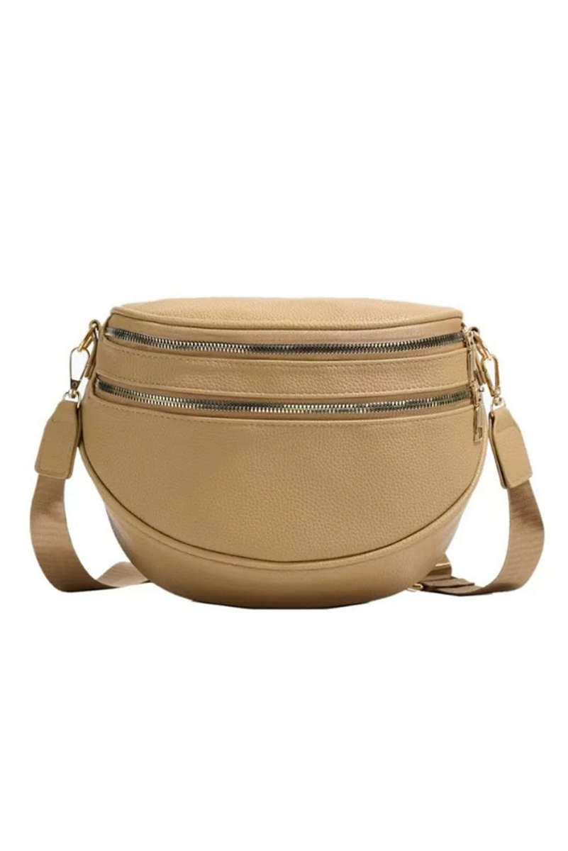 Parchment Double Zip Faux Leather Crossbody Bag