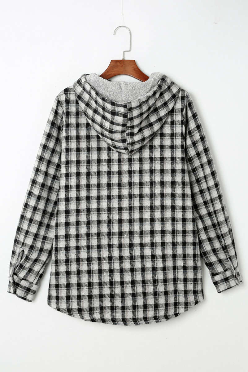Black Plaid Pattern Sherpa Lined Hooded Shacket