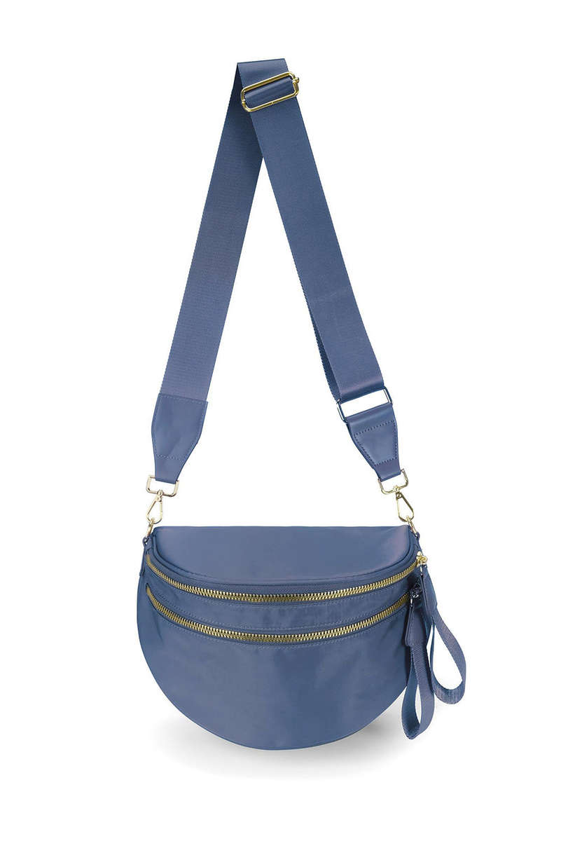 Sail Blue Double Zip Crescent Shape Adjustable Sling Bag