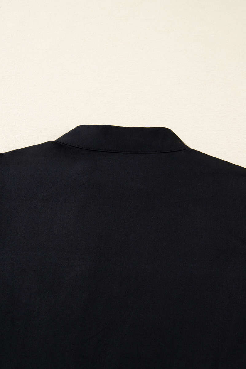 Black Contrast Trim Knot Cuffs Plus Size V Neck Mini Dress