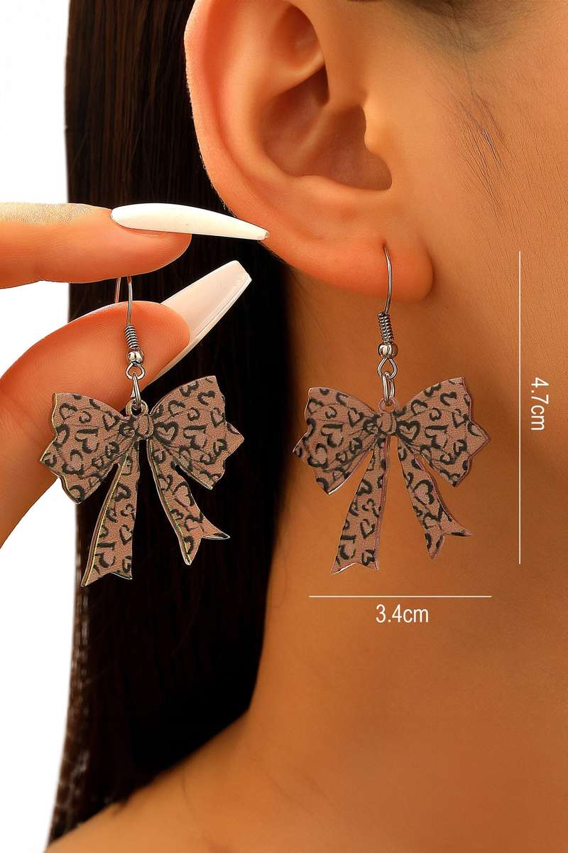 Cinnamon Stylish Leopard Printed Bow Stainless Hook Earrings
