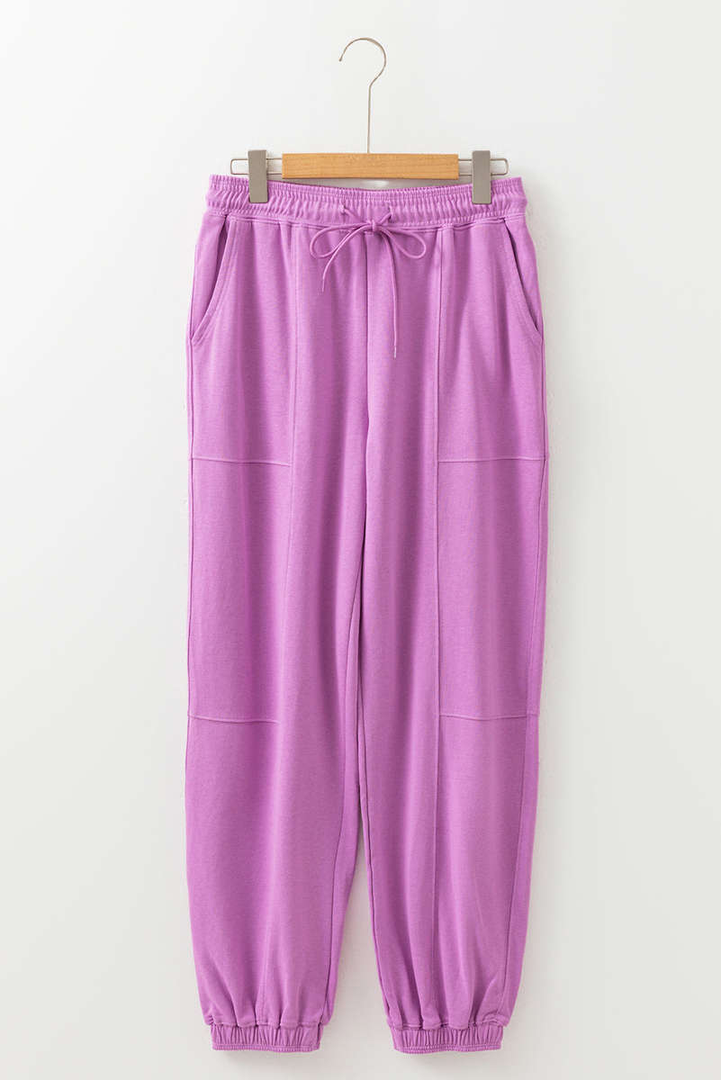 Lilac Drawstring Elastic Waistband Solid Color Jogger Pants