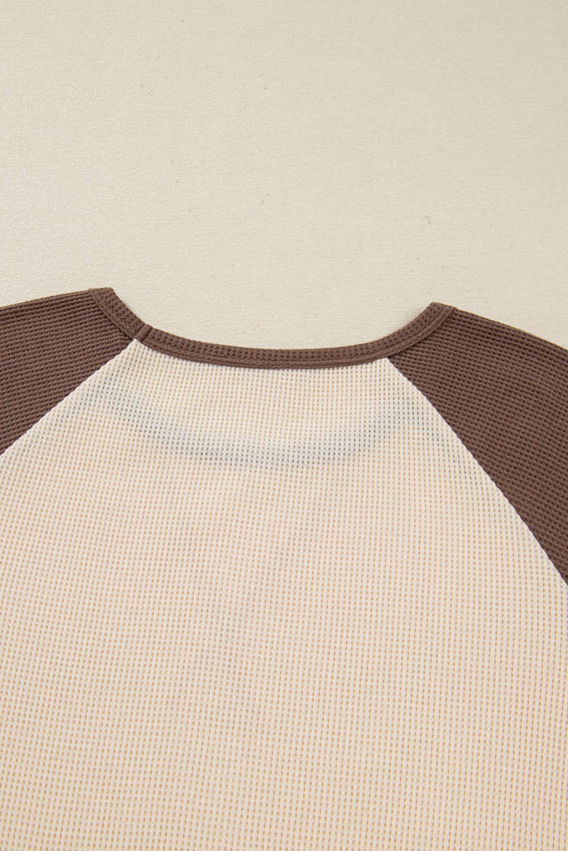 Brown Floral Print Patchwork Color Block Long Sleeve Top