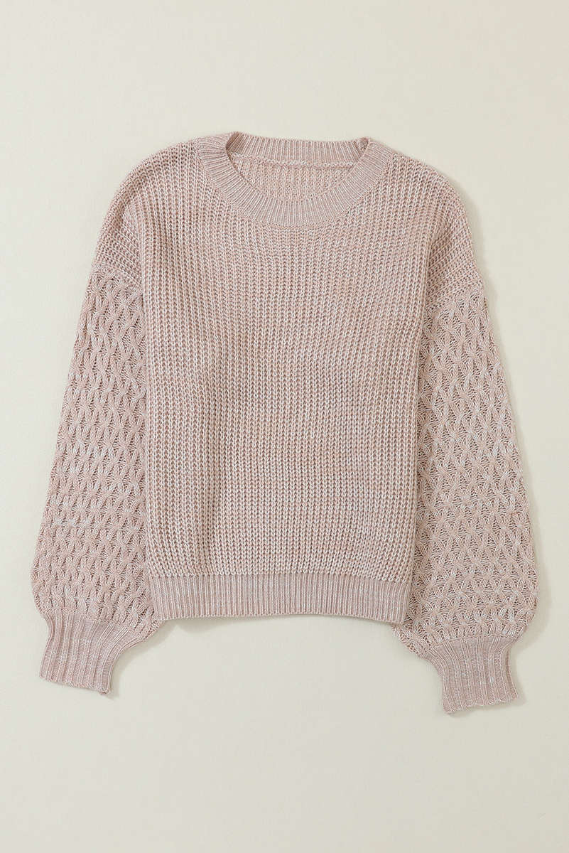 Parchment Cable Knit Sleeve Drop Shoulder Sweater