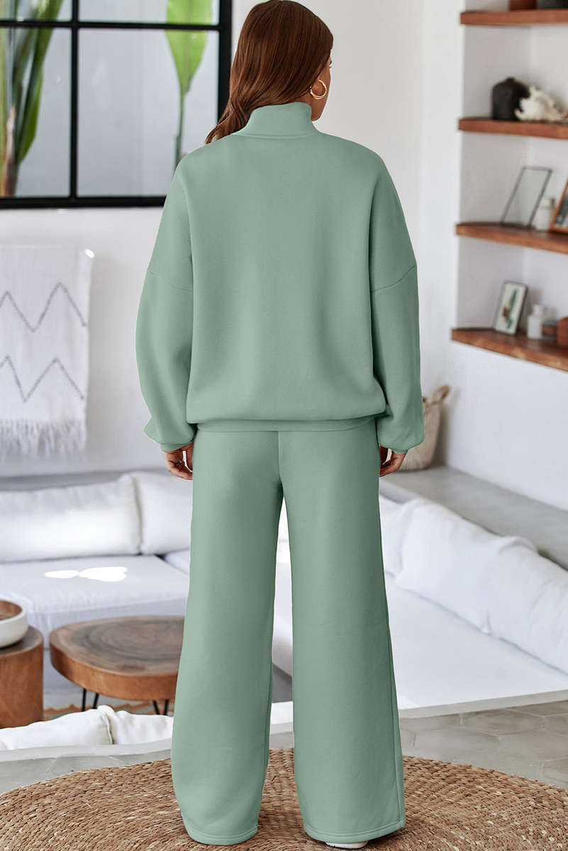 Clearly Aqua Drop Shoulder Zip Up Jacket Drawstring Pants Active 2pcs Set