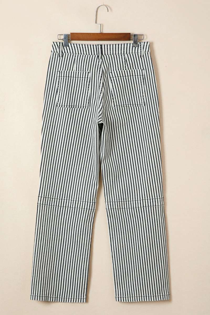 Black Stripe Patch Pocket High Waist Shift Denim Jeans