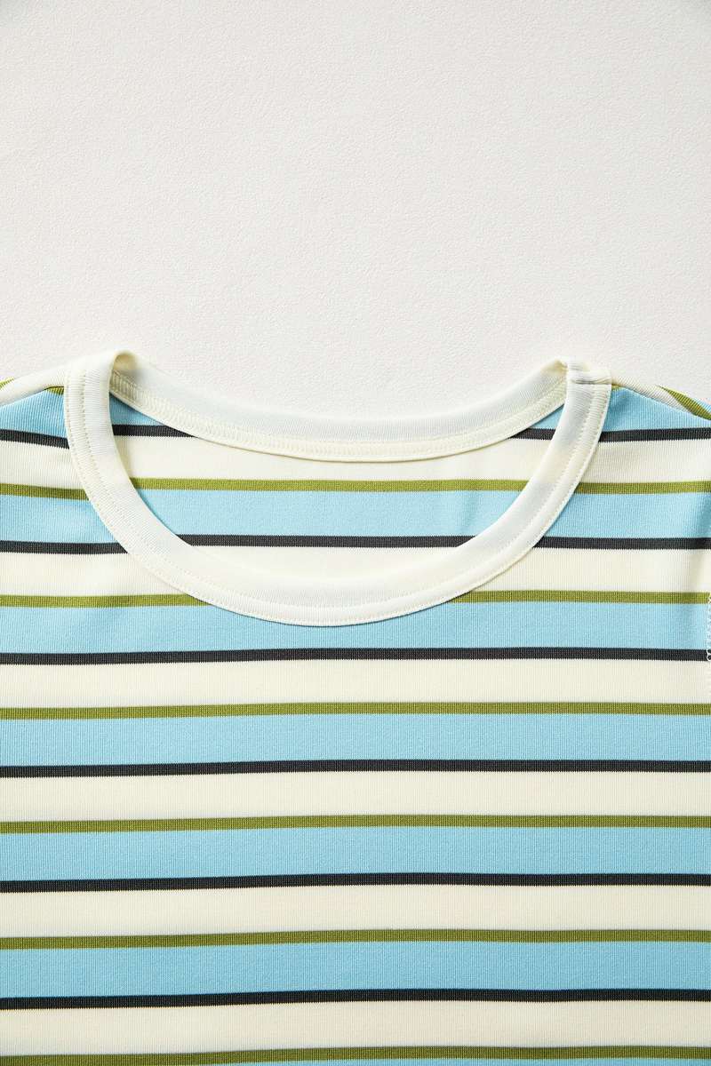 Multicolour Striped Round Neck Ribbed Knit Long Sleeve Top