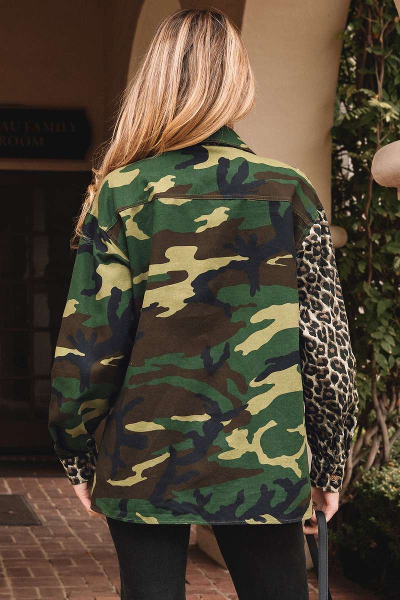 Brown Leopard Camo Patchwork Oversize Shacket