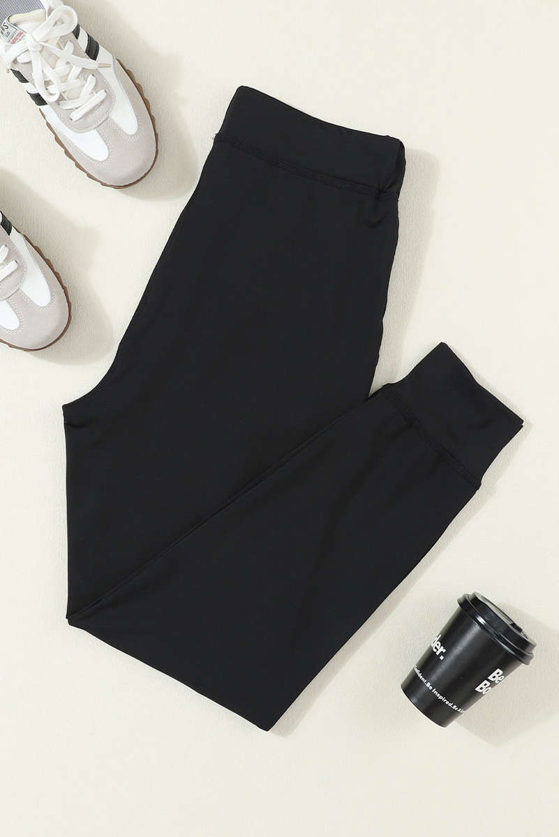 Black Drawstring Elastic Waistband Pocketed Joggers