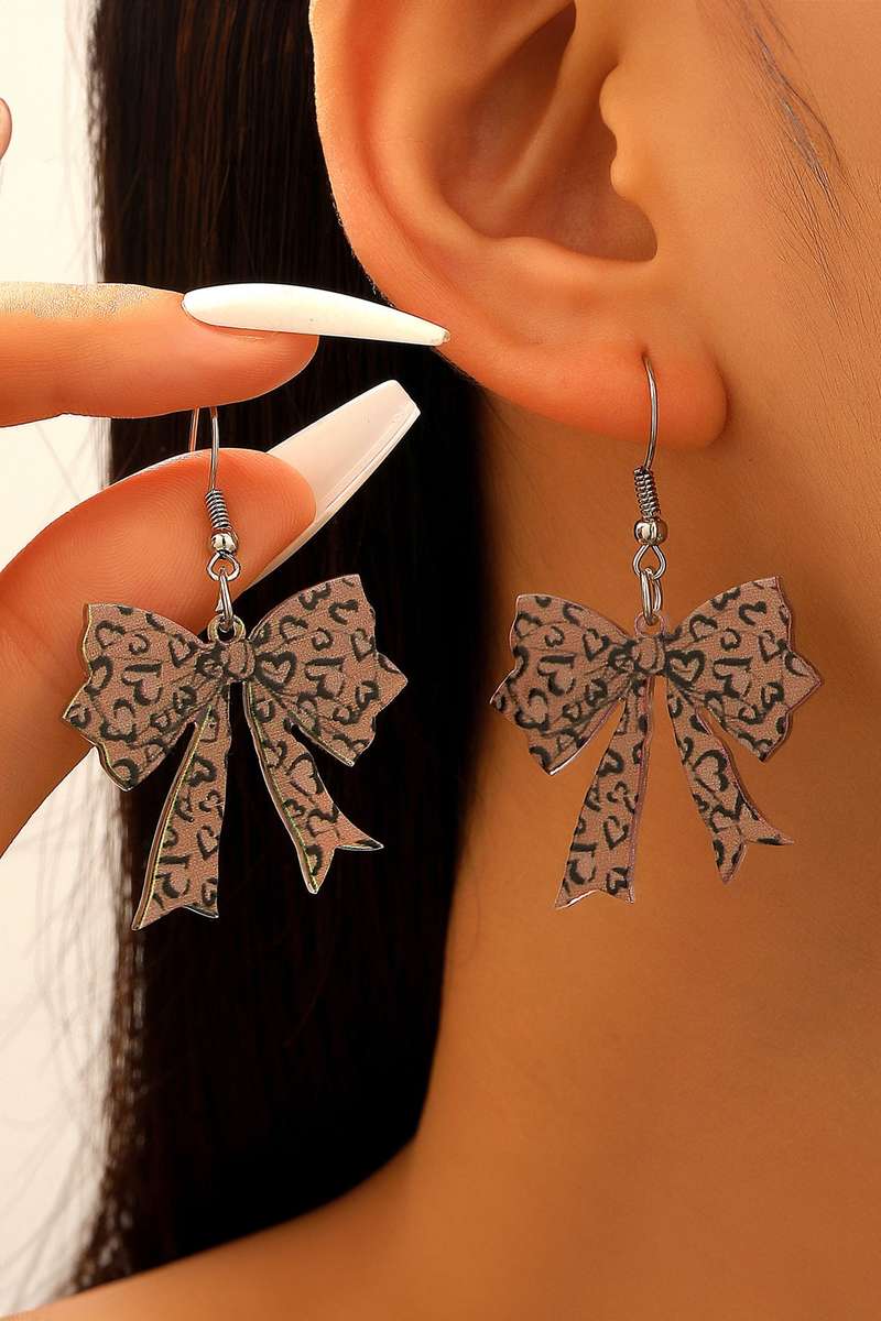 Cinnamon Stylish Leopard Printed Bow Stainless Hook Earrings