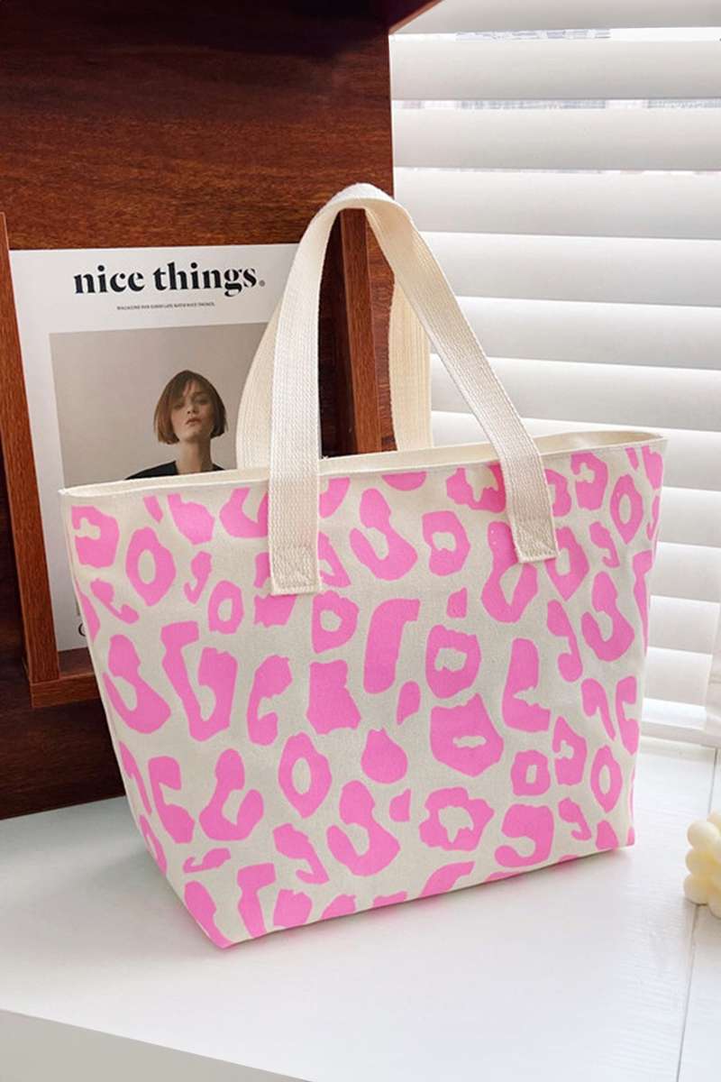 Rose Red Leopard Print Canvas Tote Bag