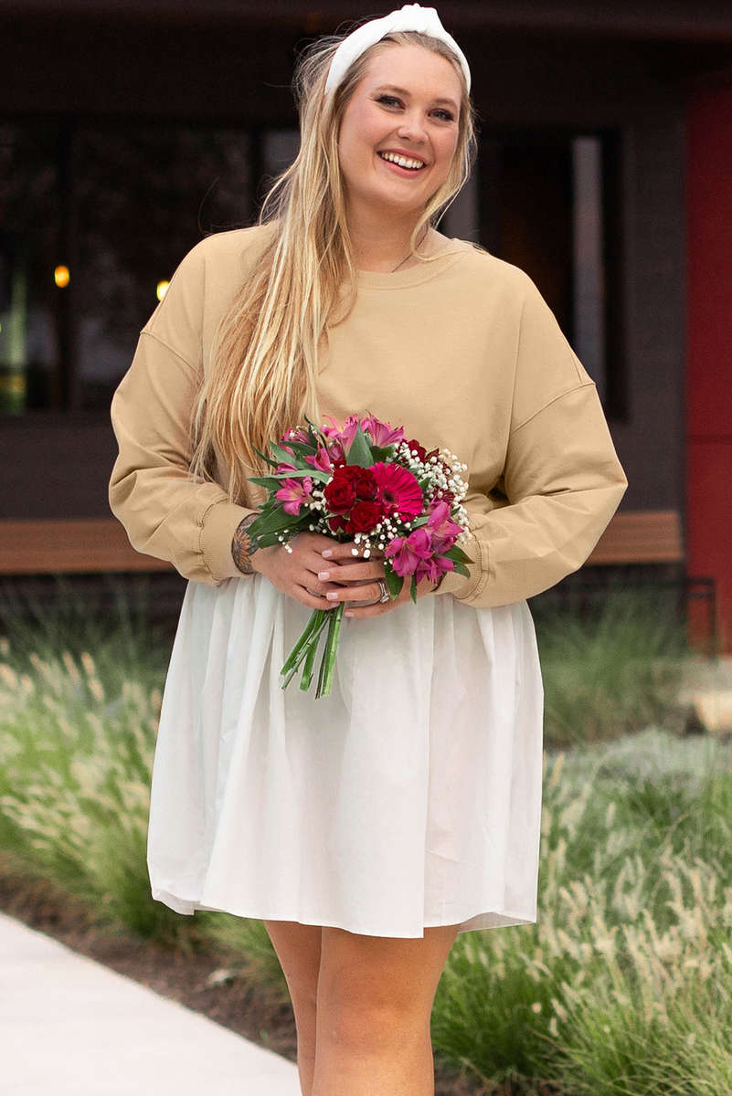 Apricot Color Block Patchwork Ruffled Plus Size Mini Dress