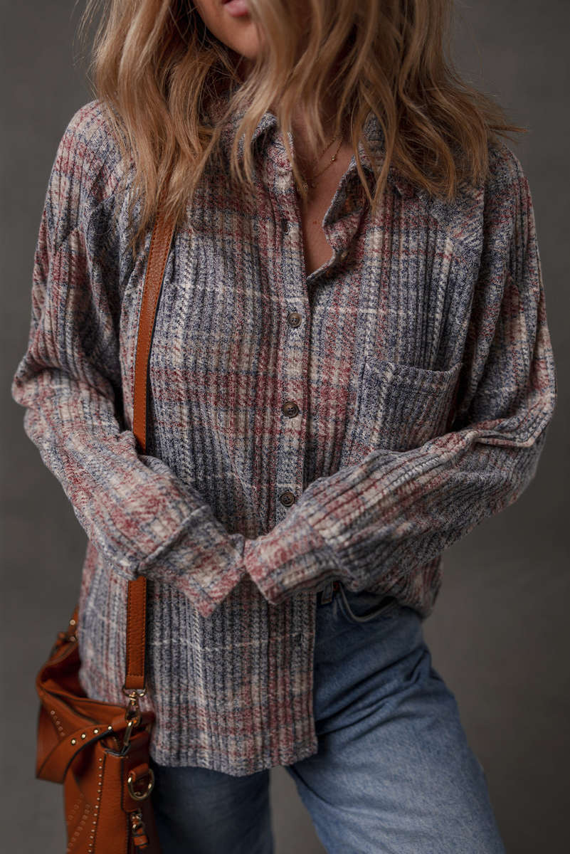 Multicolour Plaid Textured Chest Pocket Vintage Shirt