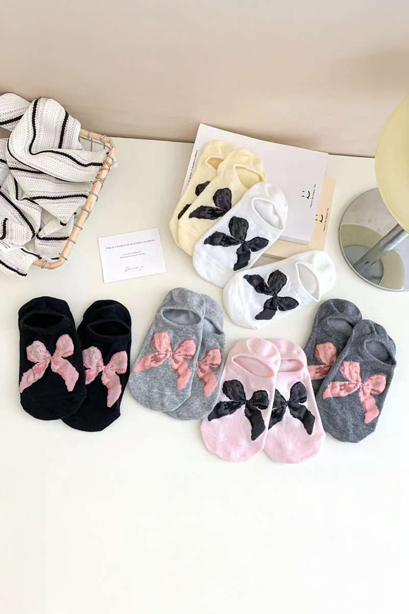 Pink Bow Knot Soft No Show Socks