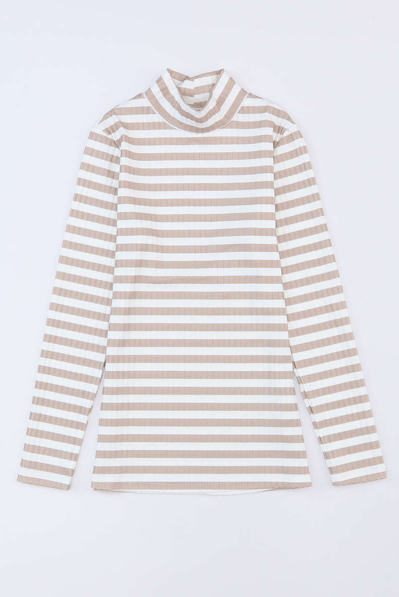 Striped Print Textured Knit Long Sleeve Tee