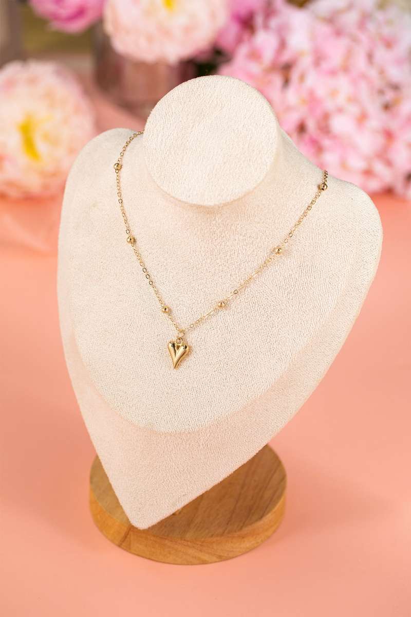 Gold Plated Alloy Puffed Heart Necklace