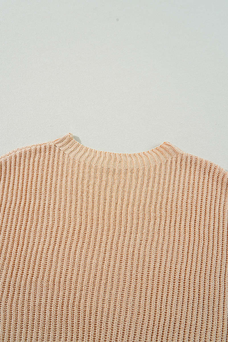 Apricot Cable Knit Drop Shoulder Side Slits Loose Sweater