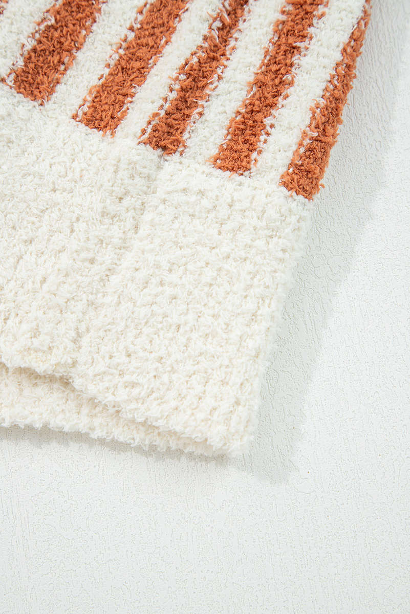 Orange Stripe Cowl Neck Drop Shoulder Sweater