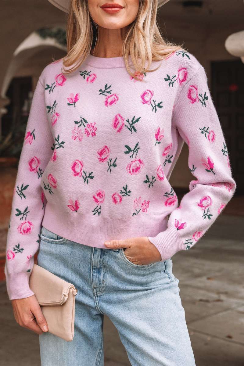 Delicacy Sweet Floral Print Drop Shoulder Cropped Sweater