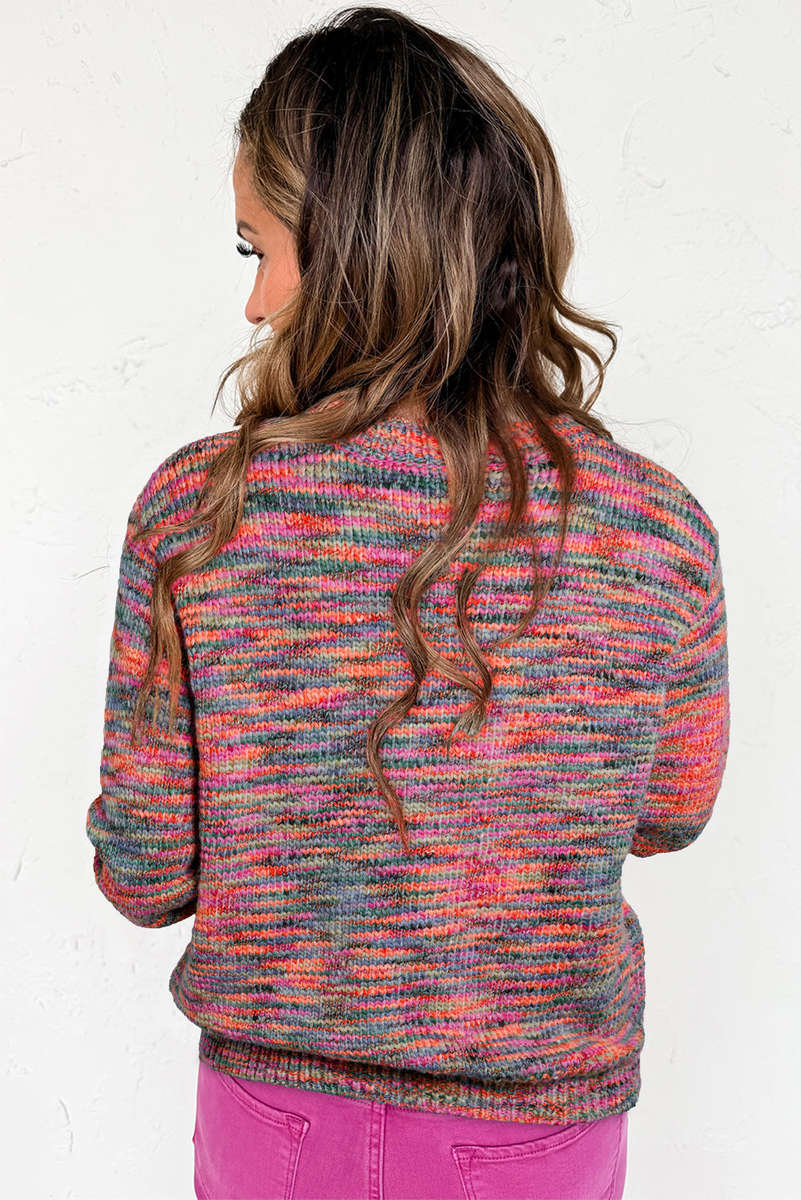Purple Space Dye Yarn Crew Neck Sweater