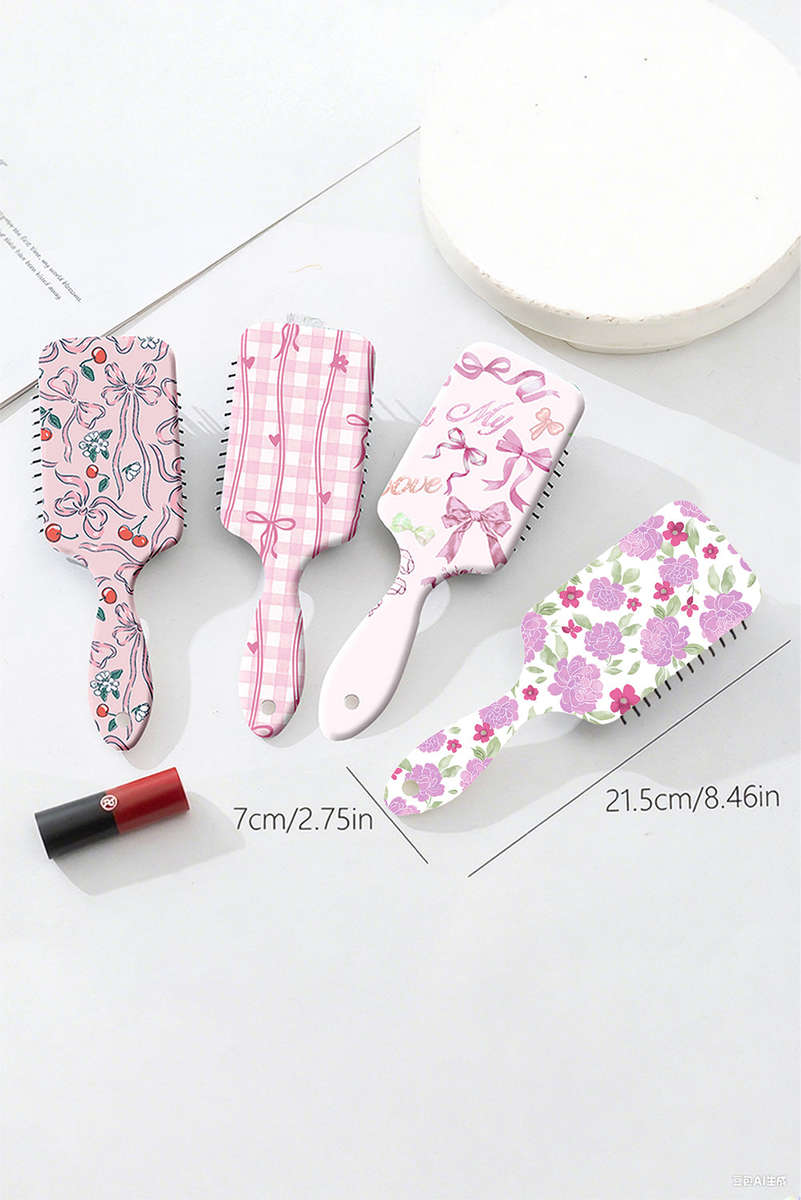 White Peony Flower Print Large Paddle Air Cushion Comb