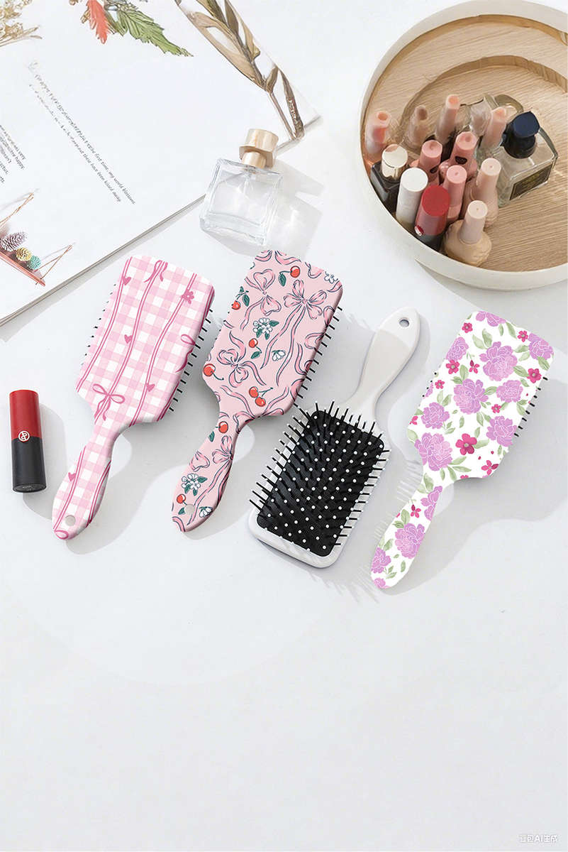 White Peony Flower Print Large Paddle Air Cushion Comb