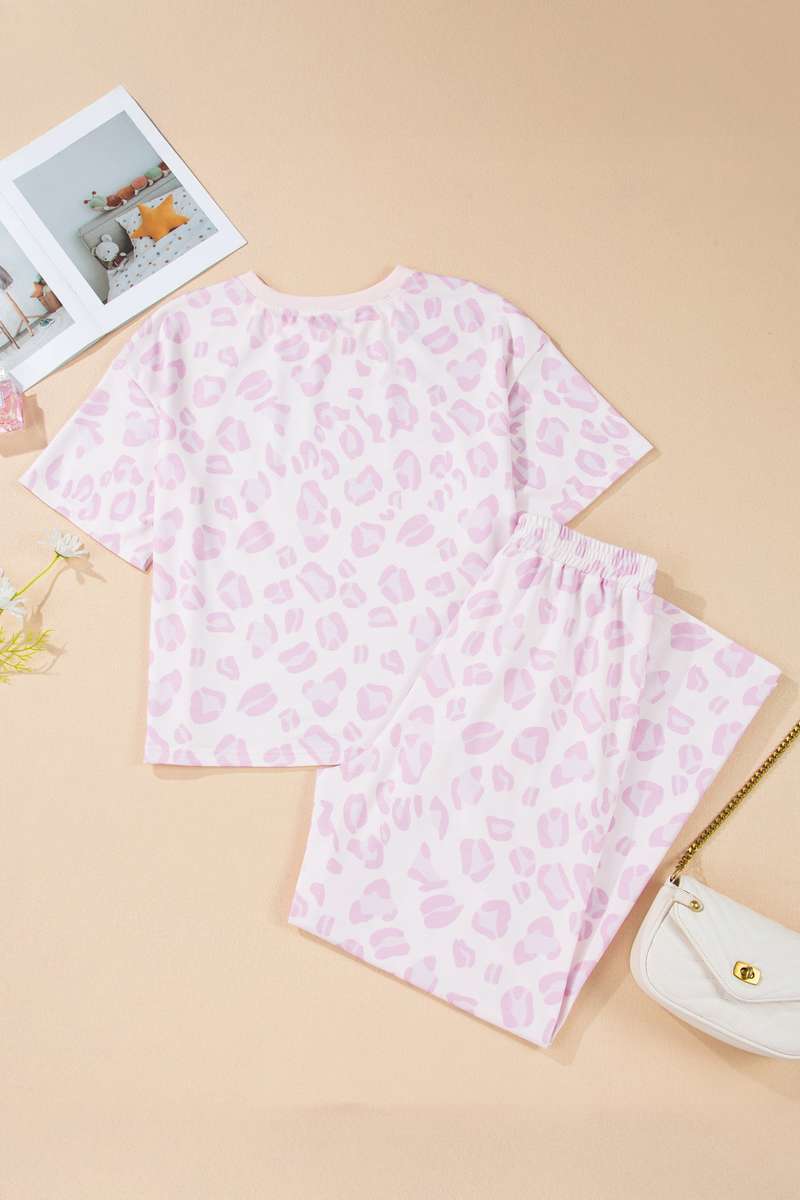 Pink Leopard Two Piece Top and Pants Set
