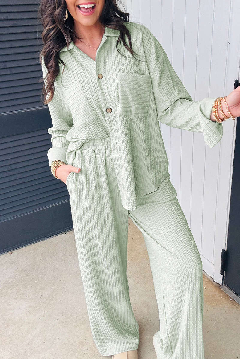 Clearly Aqua Textured Patched Chest Pocket Shirt and Pants Set