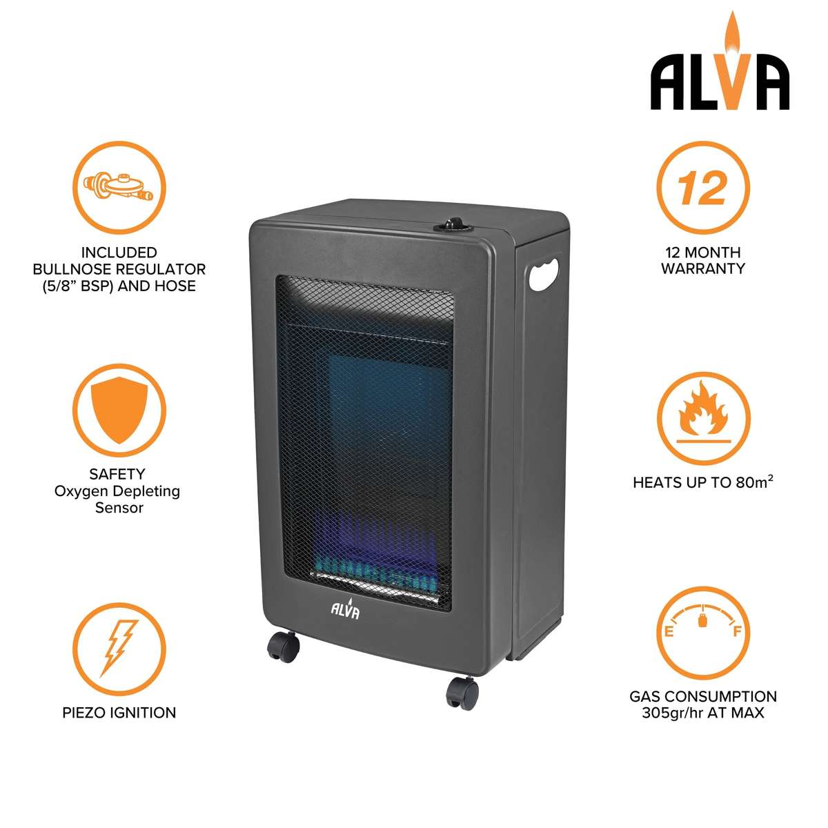 Alva Blue - Flame Convention Roll-About Gas Heater | GH305
