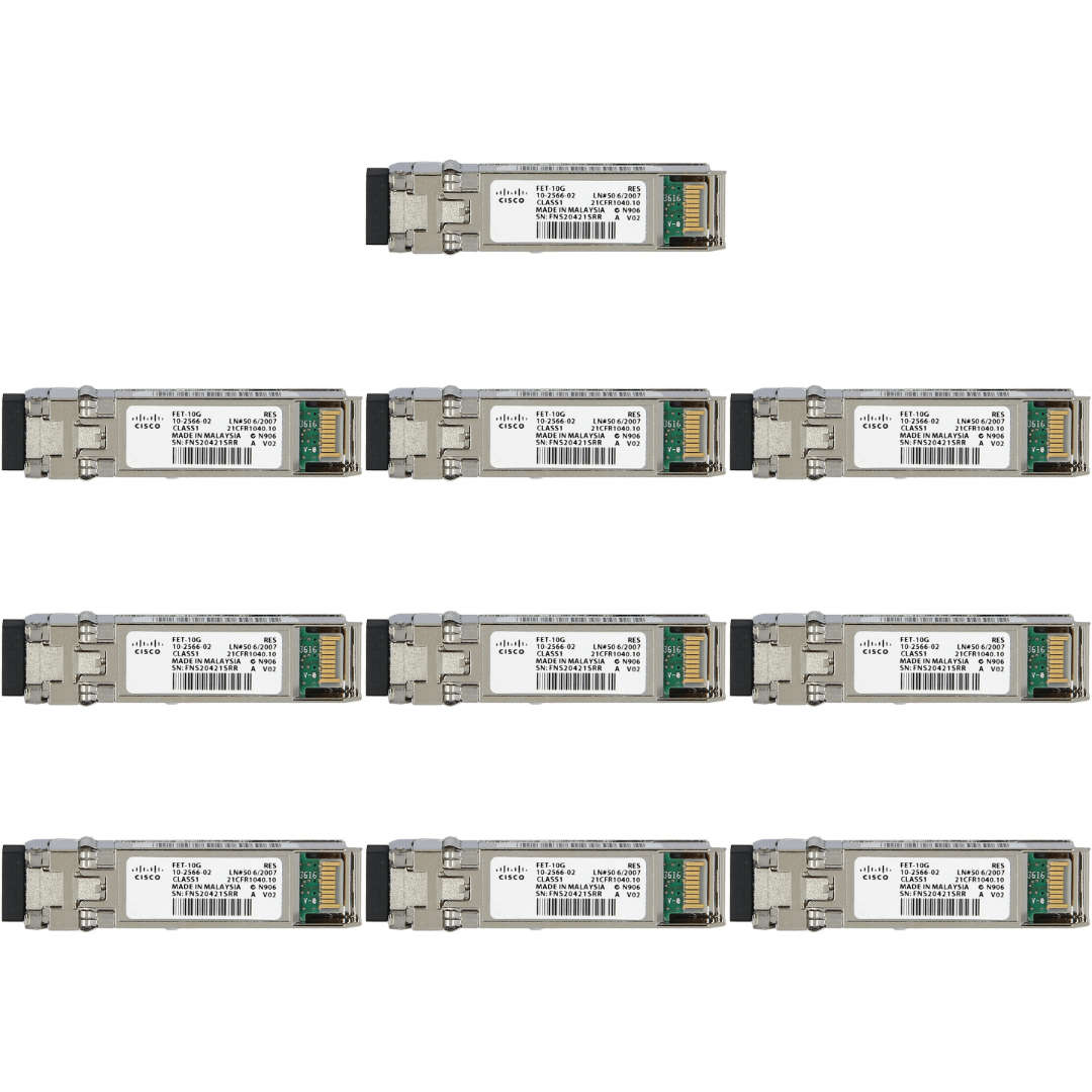 10 x Cisco 10-2566-02 Fet-10G Multi-Mode Fibre 850Nm SFP Transceiver - Refurb