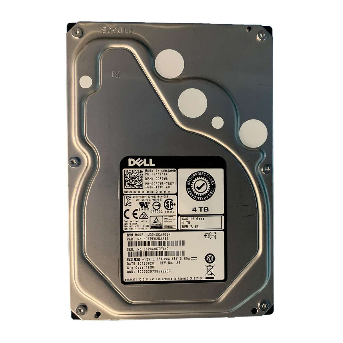 Dell 0F9W8 4TB 7.2K Lff 3.5 SAS 12GB Mg04Sca40En - Refurb