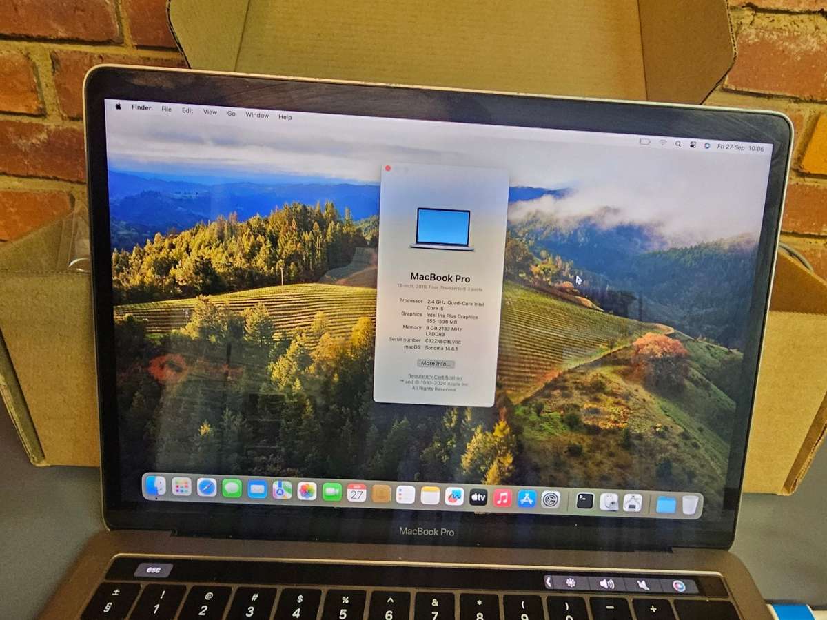 Apple 2019 A1989 13 Inch MacBook Pro Space Grey; Quad Core i5; 8GB PC3; 250GB SSD; MacOS Sonoma 1...