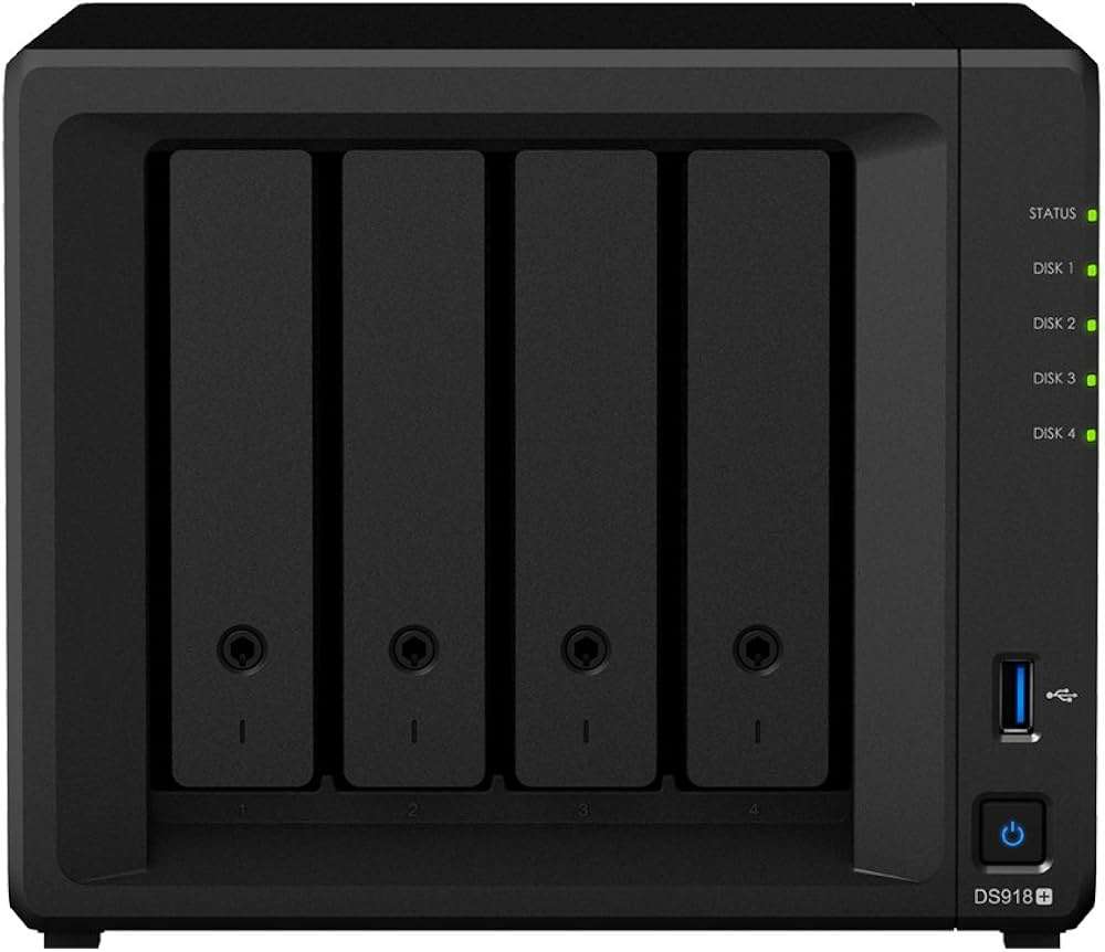 Synology DS918+ 4 Bay Scalable NAS Business Server; 4 x SATA; 2 X M.2 NVME; Synology DSM OS; Open...