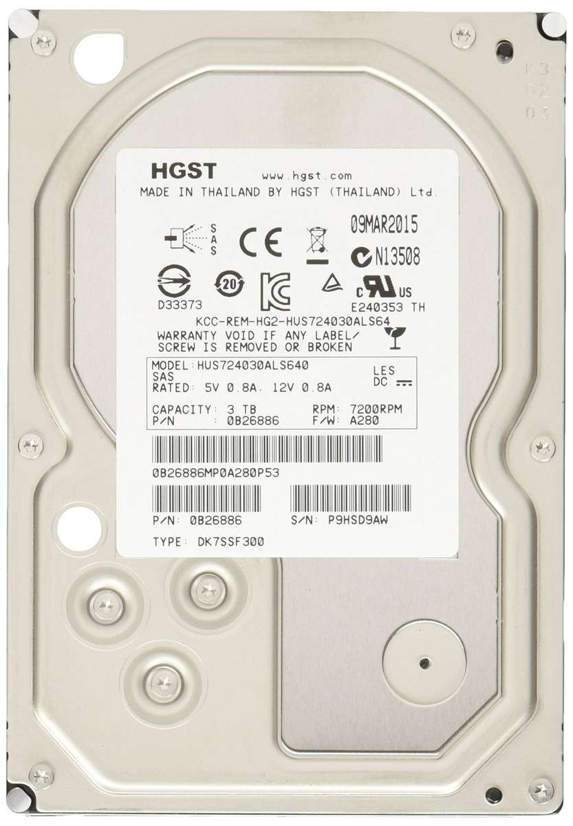 HGST HUS724030ALS640 - 3TB SAS Hard Drive - 3.5" - 7200 RPM - 6GB/s