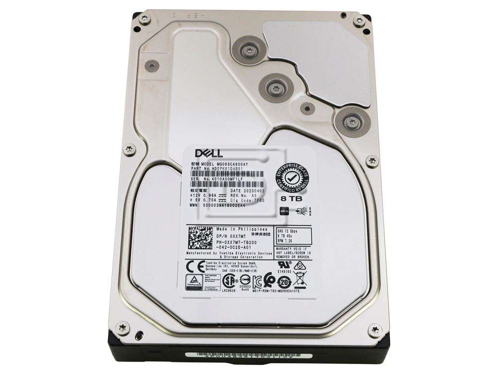 Dell 0XX7MT MG06SCA800AY 8TB 12Gbps 7200RPM 4Kn 3.5 Inch  SAS Enterprise  Hard Drive  Refurb