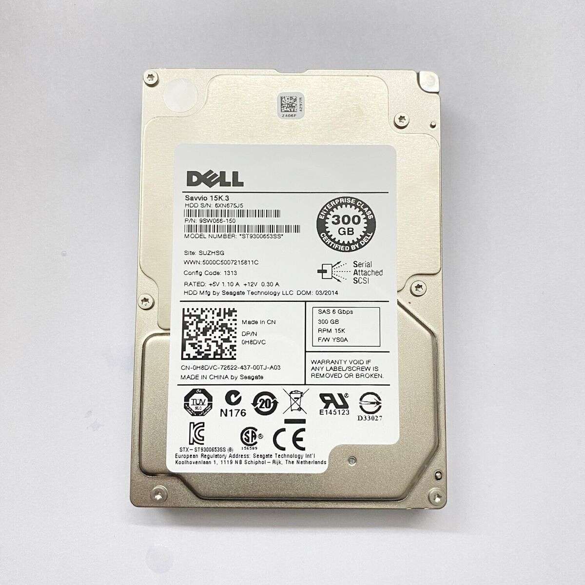 Dell ST9300653SS 2.5 Inch SFF 300GB SAS HDD; 15K;