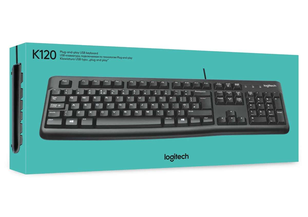 920-002508 - LOGI K120 Corded Keyboard plug and play USB connection spill resist.